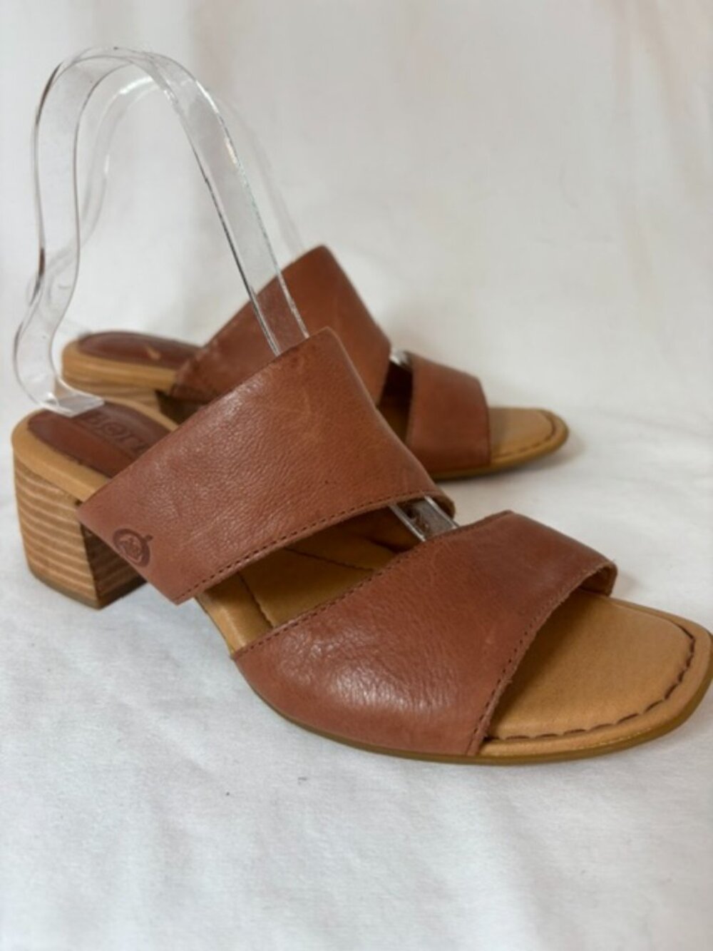 Born Shea Brown Leather Double Strap Block Heel Slide Sandal Women's Size 7M